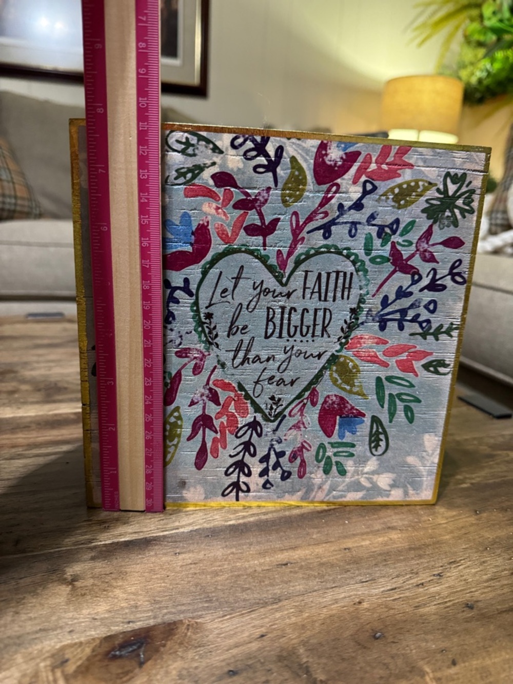 NATURAL LIFE Wooden sign “let your faith be bigger than your fear” floral - Picture 3 of 6